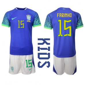 Brazílie Fabinho #15 Dětské Venkovní dres komplet MS 2022 Krátký Rukáv (+ trenýrky)
